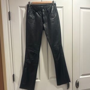 GUESS Women's Black Flare genuine Leather Jeans